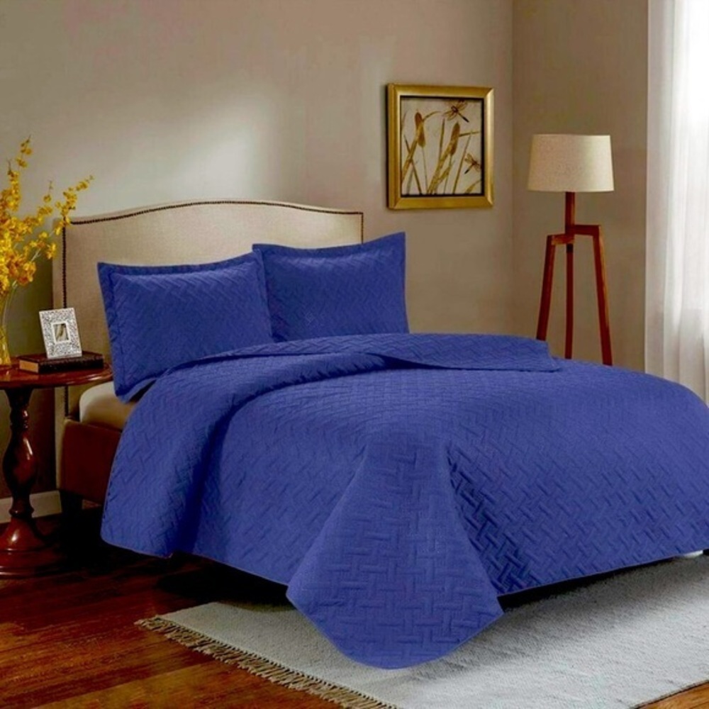 3PC Quilt Bedspread Set Oversized King Blue Coral